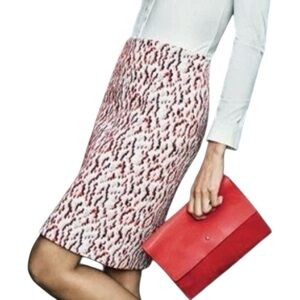 J.McLaughlin Size 12 Elm Skirt Beige Red Black Watermark Jacquard Classic Office